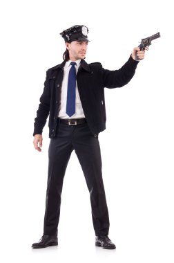 Polis memuru beyazda izole edilmiş.