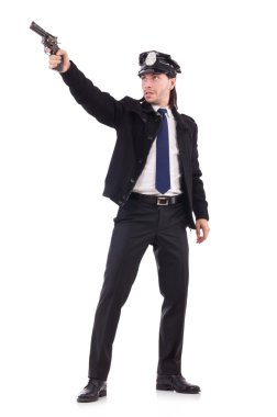 Polis memuru beyazda izole edilmiş.