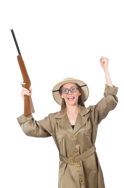 Mujer con sombrero de safari en blanco — Foto de Stock