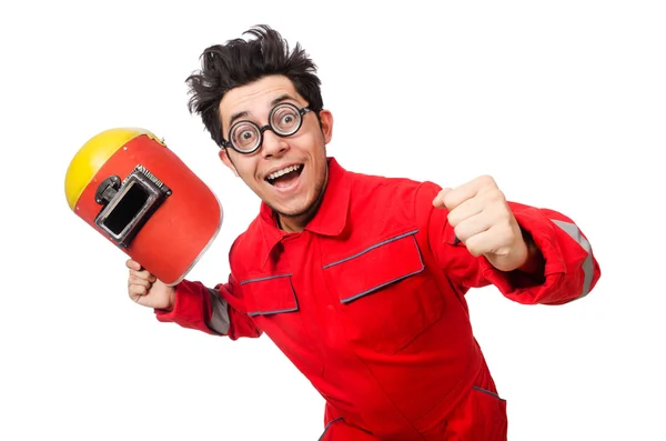 Funny welder isolated on white — Stock Photo, Image