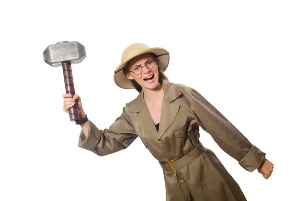 Mujer con sombrero de safari en blanco — Foto de Stock