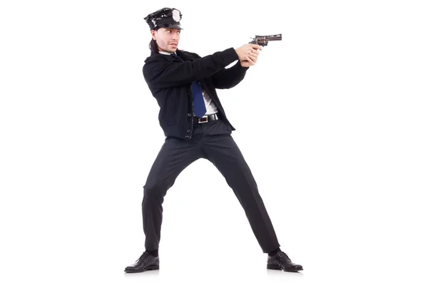 Policjant odizolowany na białym — Zdjęcie stockowe