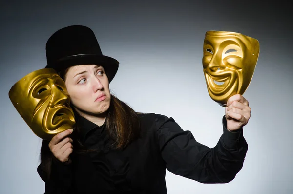 Woman with mask in funny concept — Stock Photo, Image