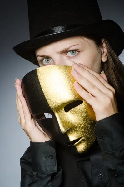 Woman with mask in funny concept — Stock Photo, Image