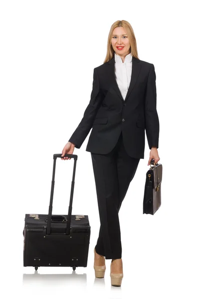 Zakenvrouw op reis met koffer — Stockfoto