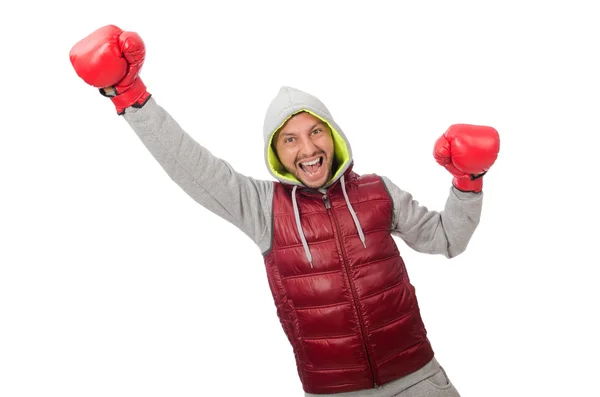 Hombre con guantes de boxeo aislados en blanco — Foto de Stock