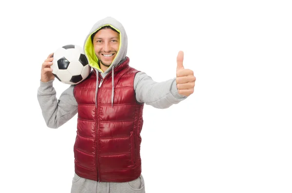 Homem com futebol isolado em branco — Fotografia de Stock