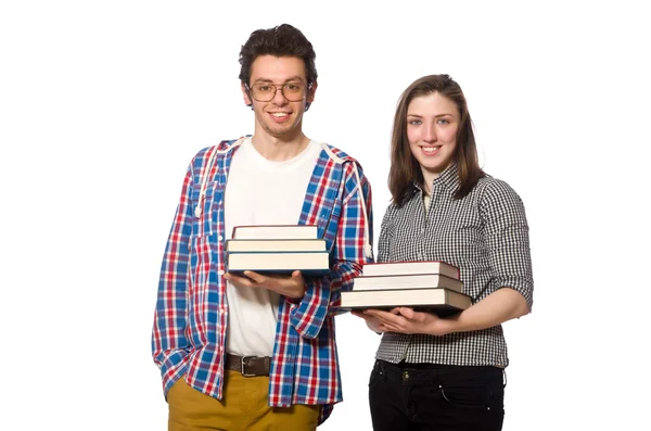 Paire d'étudiants isolés sur blanc — Photo