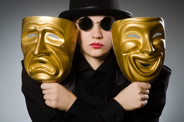 Woman with mask in funny concept — Stock Photo, Image