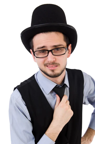 Joven con sombrero aislado en blanco — Foto de Stock