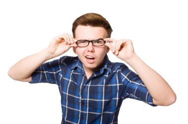 Beyaz tenli komik öğrenci.