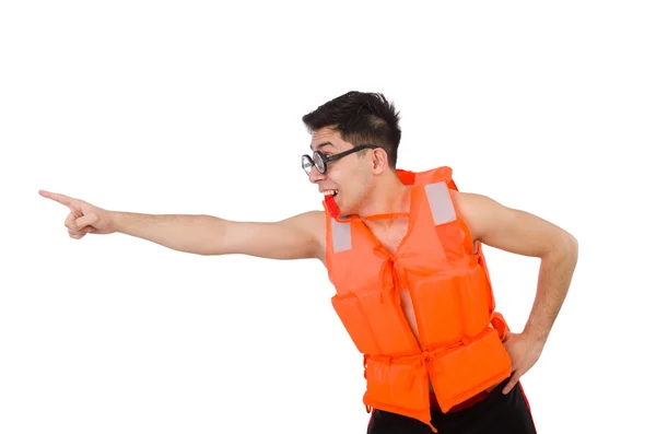 Hombre divertido con chaleco de seguridad naranja —  Fotos de Stock