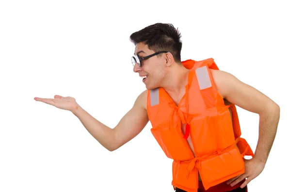 Homme drôle portant gilet de sécurité orange — Photo