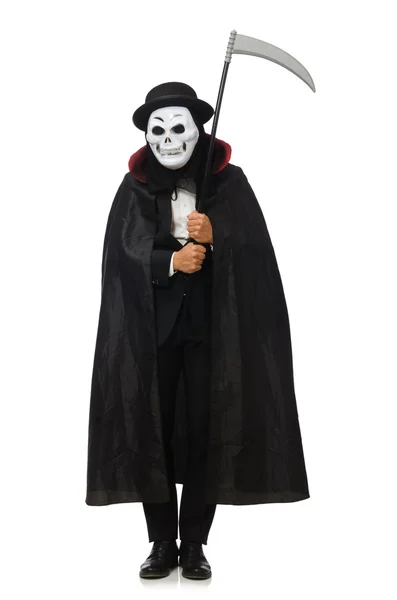 Man with scary mask isolated on white — Stock Photo, Image