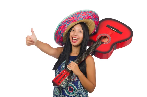 Junge attraktive Frau trägt Sombrero auf Weiß — Stockfoto