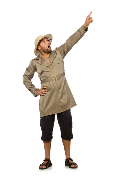 Homem em chapéu de safári isolado em branco — Fotografia de Stock