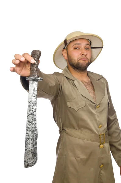 Hombre con cuchillo aislado en blanco — Foto de Stock