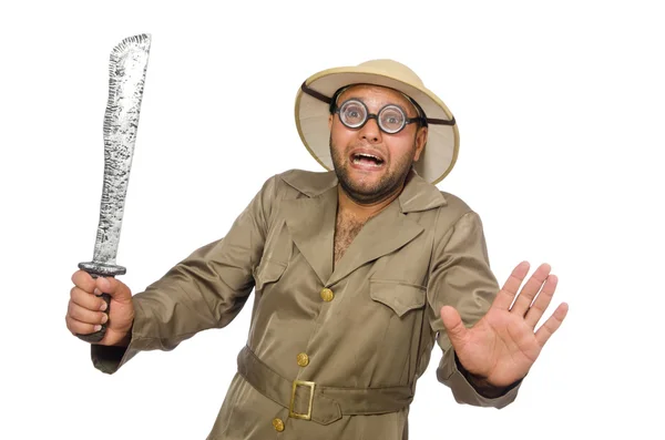 Hombre con cuchillo aislado en blanco — Foto de Stock