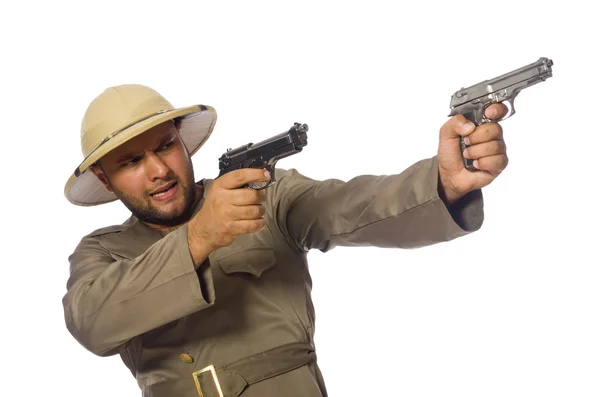 Hombre con arma aislada en blanco — Foto de Stock