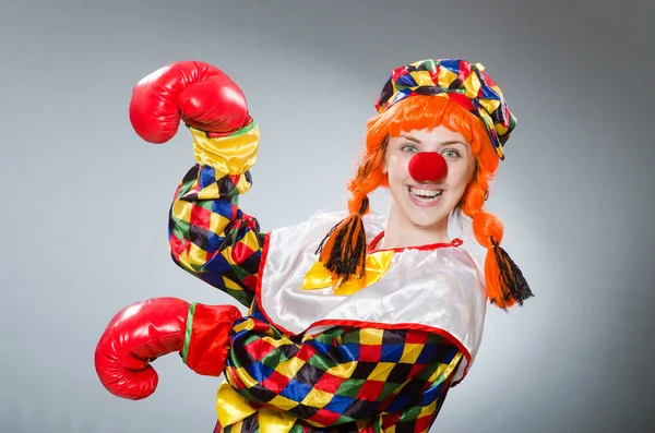 Clown with boxing gloves isolated on white — Stock Photo, Image