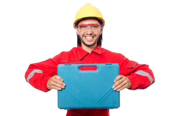 Hombre con monos rojos aislados en blanco — Foto de Stock