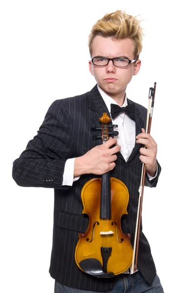 年轻音乐家，小提琴独立于白人之外 — 图库照片