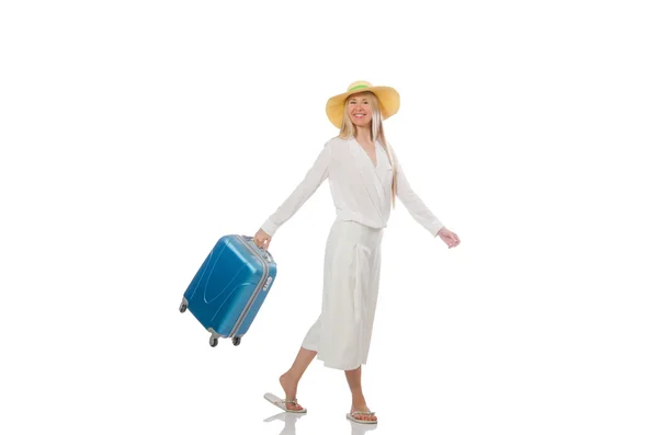 Woman in travelling concept on white — Stock Photo, Image