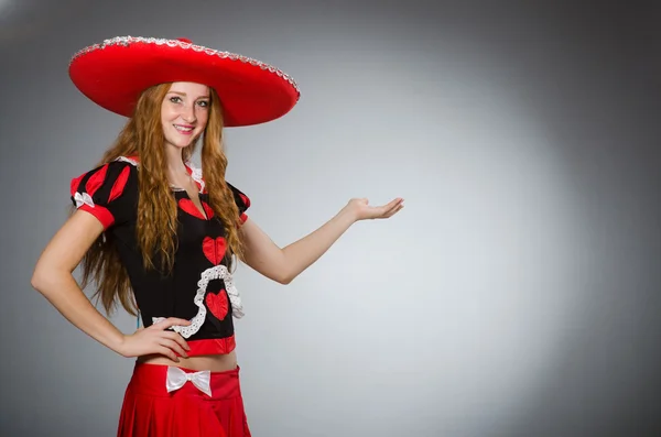 Mexican woman wearing sombrero hat — Stock Photo, Image