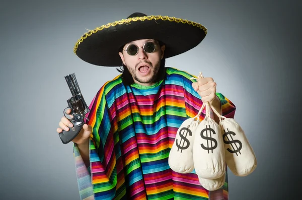 Az ember a fegyvert és pénzt zsákok — Stock Fotó