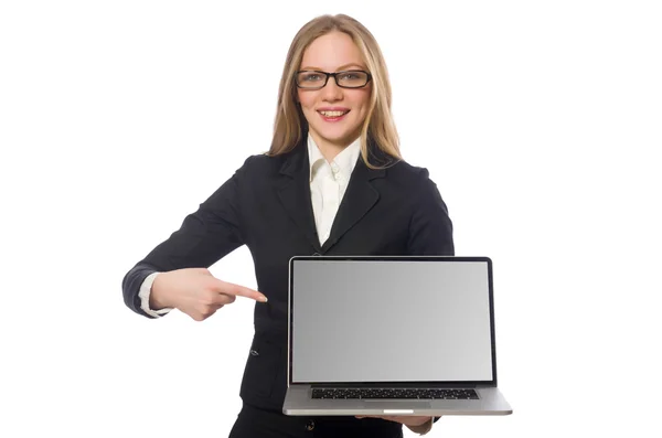 Pretty office employee with laptop isolated on white Stock Image