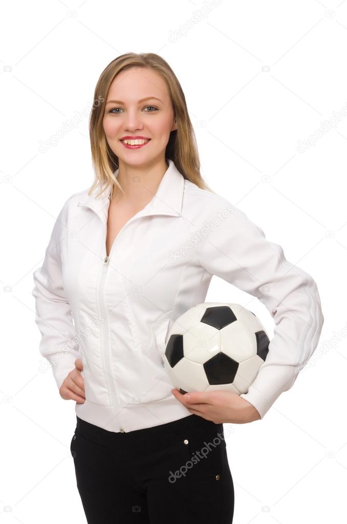 Woman wearing sports costume isolated on white
