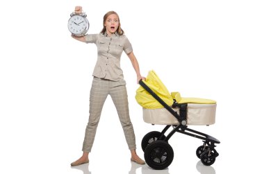 Woman with pram isolated on white clipart