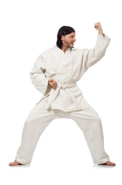 Karate dövüşçüsü beyaz üzerine izole