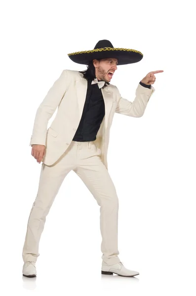 Funny mexican in suit and sombrero isolated on white — Stock Photo, Image