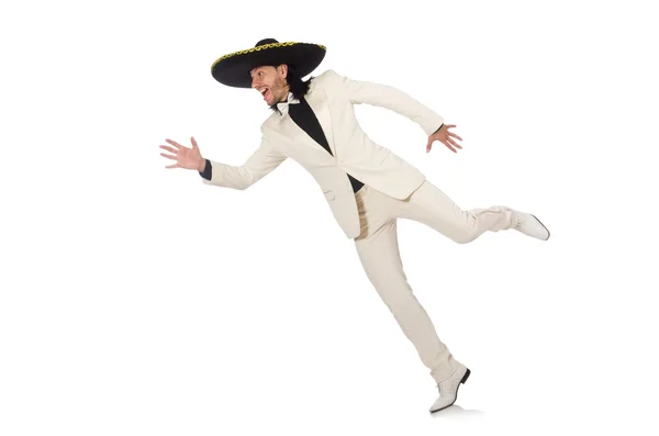 Funny mexican in suit and sombrero isolated on white — Stock Photo, Image