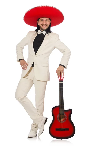 Hauska meksikolainen puku tilalla kitara eristetty valkoinen — kuvapankkivalokuva