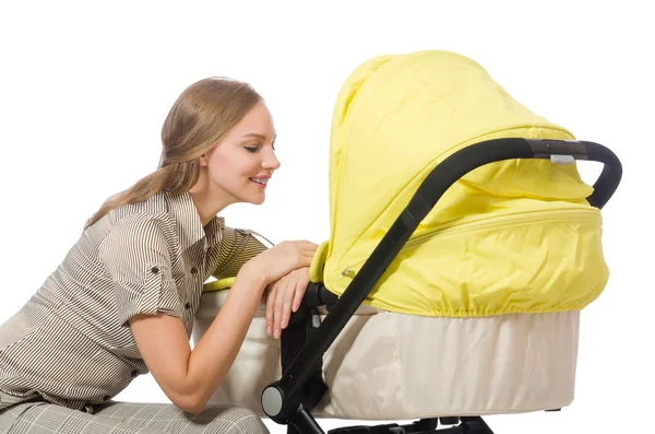 Mulher com carrinho isolado em branco — Fotografia de Stock