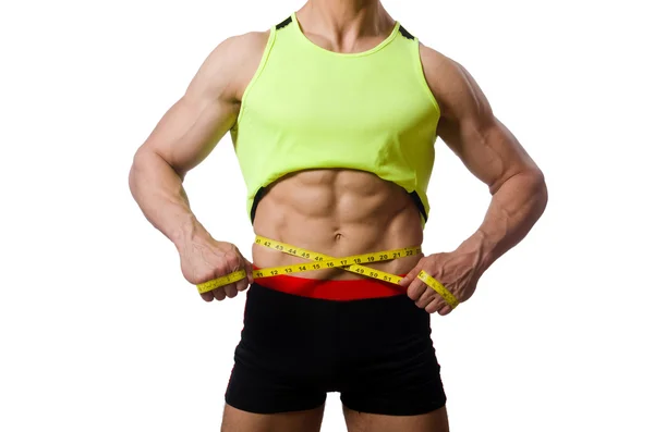 Man measuring muscles on white — Stock Photo, Image
