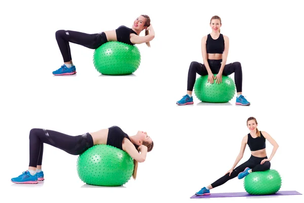 Set of photos with model and swiss ball — Stock Photo, Image