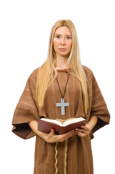 Mujer cristiana aislada en el blanco — Foto de Stock