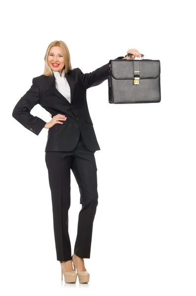 Woman businesswoman with briefcase isolated on white — Stock Photo, Image
