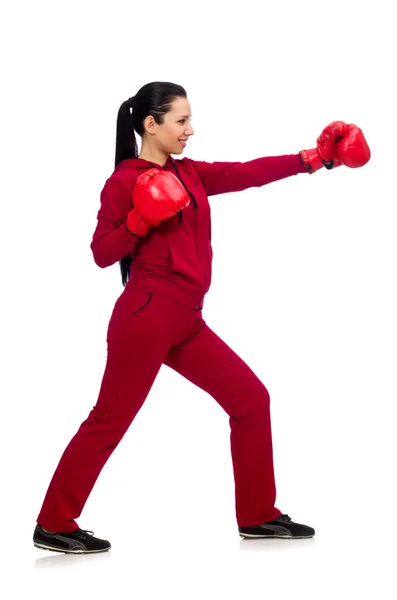 Mujer boxeadora aislada en el blanco — Foto de Stock