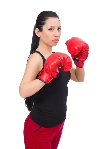 Žena boxer izolované na bílém — Stock fotografie