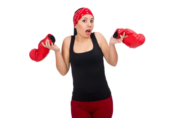 Mujer boxeadora aislada en el blanco —  Fotos de Stock