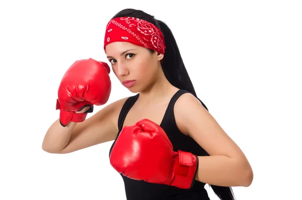 Mujer boxeadora aislada en el blanco — Foto de Stock