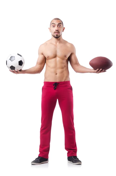 Man in sport concept op wit — Stockfoto