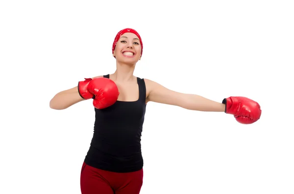 Woman boxer isolated on the white — Stock Photo, Image