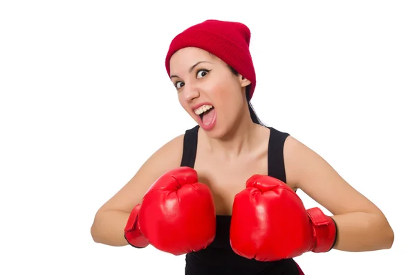 Mujer boxeadora aislada en el blanco — Foto de Stock