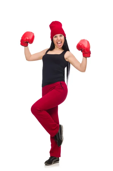 Mujer boxeadora aislada en el blanco —  Fotos de Stock