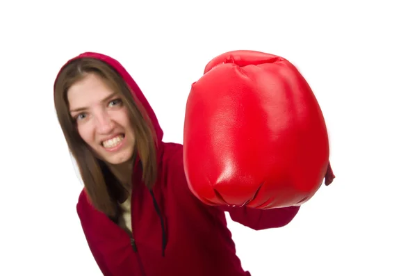 Női bokszoló elszigetelt a fehér — Stock Fotó